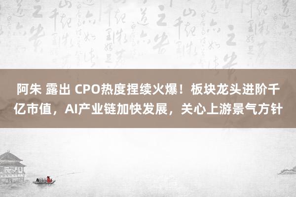 阿朱 露出 CPO热度捏续火爆！板块龙头进阶千亿市值，AI产业链加快发展，关心上游景气方针