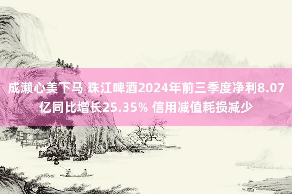 成濑心美下马 珠江啤酒2024年前三季度净利8.07亿同比增长25.35% 信用减值耗损减少