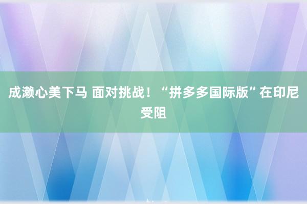 成濑心美下马 面对挑战！“拼多多国际版”在印尼受阻