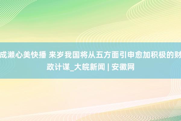 成濑心美快播 来岁我国将从五方面引申愈加积极的财政计谋_大皖新闻 | 安徽网