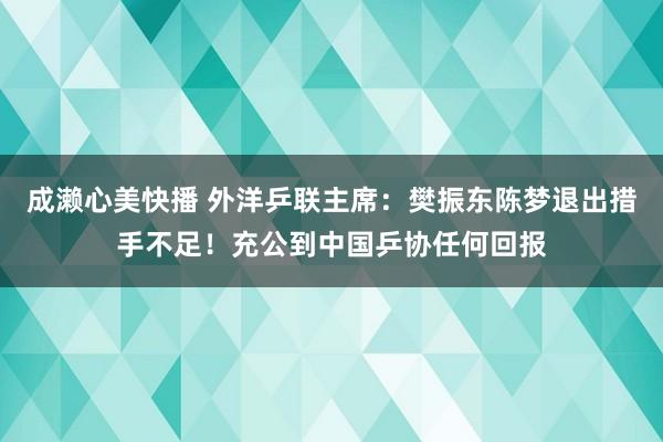 成濑心美快播 外洋乒联主席：樊振东陈梦退出措手不足！充公到中国乒协任何回报