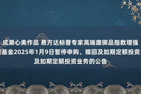 成濑心美作品 易方达标普专家高端糜掷品指数增强型证券投资基金2025年1月9日暂停申购、赎回及如期定额投资业务的公告