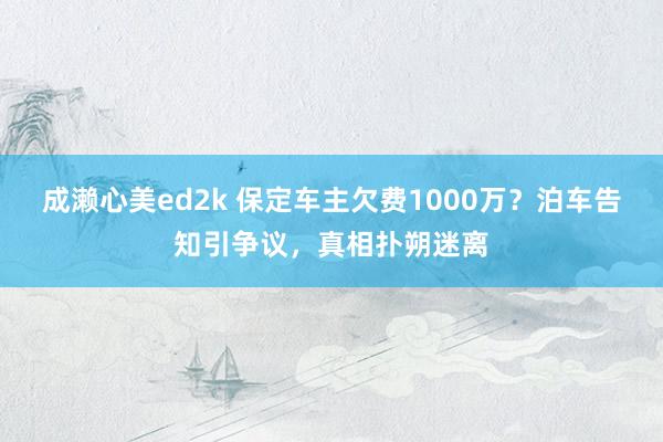 成濑心美ed2k 保定车主欠费1000万？泊车告知引争议，真相扑朔迷离